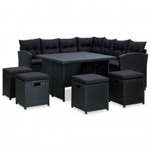 Set muebles de jardín 6 piezas y cojines ratán sintético negro D