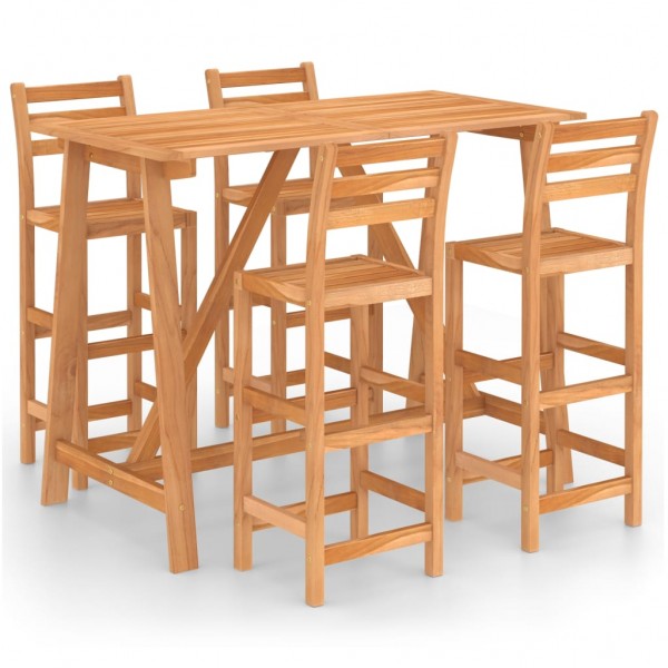 Mesa y sillas de bar para jardín 5 pzas madera maciza de acacia D