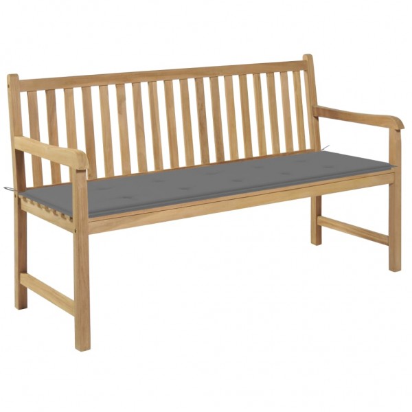 Banco de jardín madera maciza de teca con cojín gris 150 cm Banco de jardín madera maciza de teca con cojín gris 150 cm D