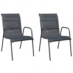 Cadeiras de jardim empilháveis 2 unidades de aço e têxtil preto D