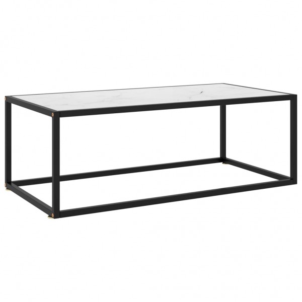 Mesa de centro negra con vidrio de mármol blanco 100x50x35 cm D