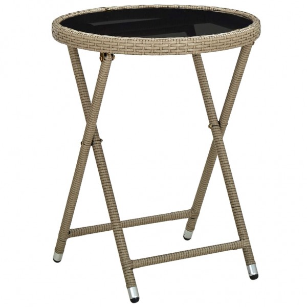 Mesa de centro de rattan sintético e vidro temperado de cor bege 60 cm D