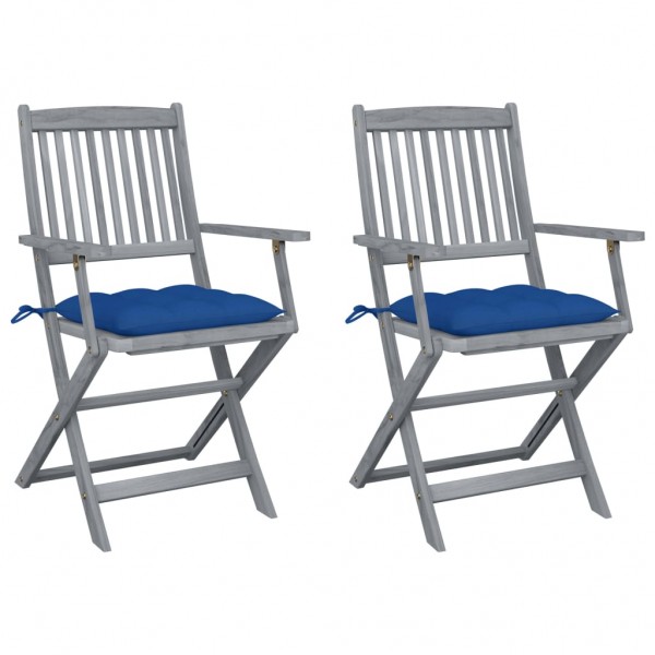 Cadeiras de jardim dobráveis com 2 almofadas em madeira de acácia maciça D