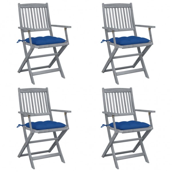 Cadeiras de jardim dobráveis com 4 almofadas em madeira de acácia maciça D