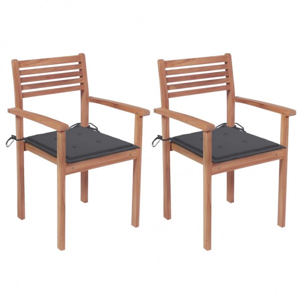 Cadeiras de jardim 2 unidades de almofadas de madeira teca cinza antracite D