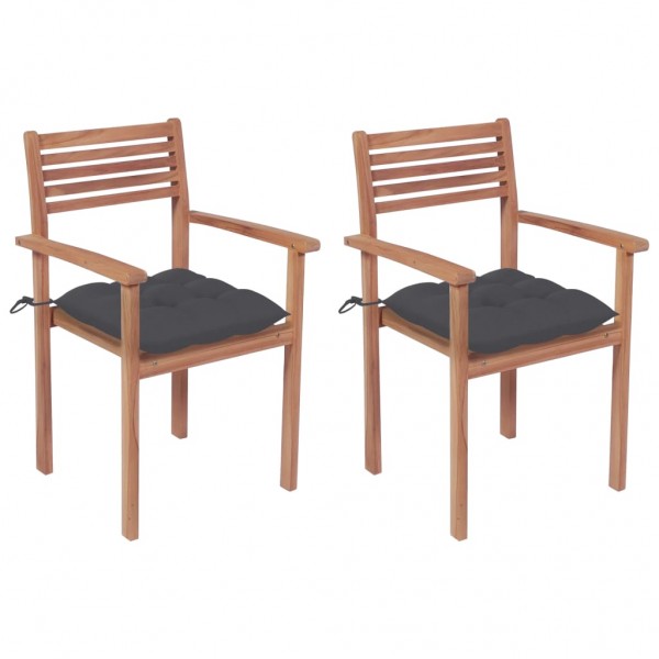 Cadeiras de jardim 2 peças em madeira de teca e almofadas cinza antracite D