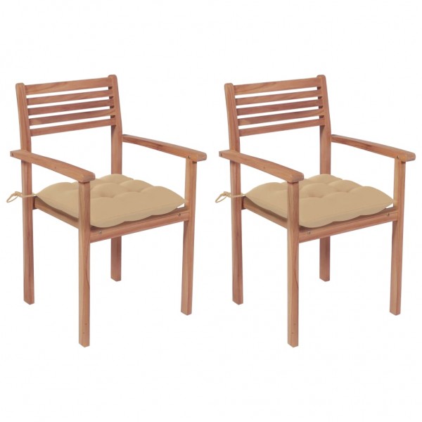 Cadeiras de jardim 2 peças em madeira maciça de teca com almofadas bege D