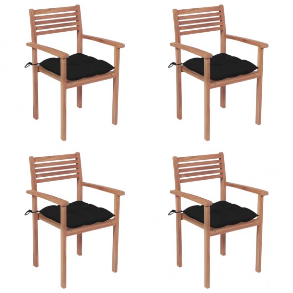 Cadeiras de jardim com almofadas 4 unidades de madeira maciça de teca preta D