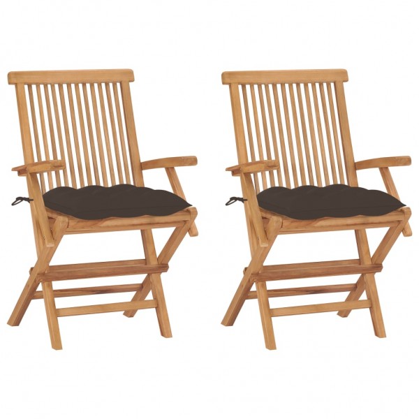 2 cadeiras de jardim de madeira teca com almofadas cinza-maio D