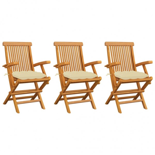 Sillas de jardín 3 uds madera de teca con cojines blanco crema Sillas de jardín 3 uds madera de teca con cojines blanco crema D