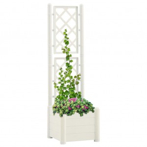 Jardineiro com grelha de PP branco 43x43x142 cm D