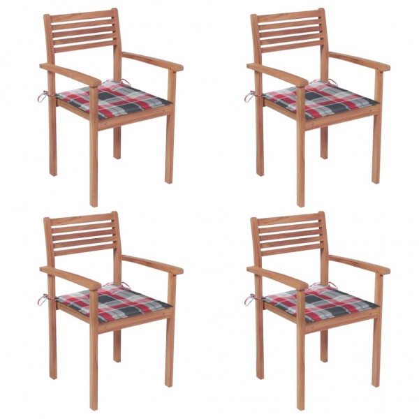 Quatro cadeiras de jardim madeira maciça teca almofadas quadros vermelhos D
