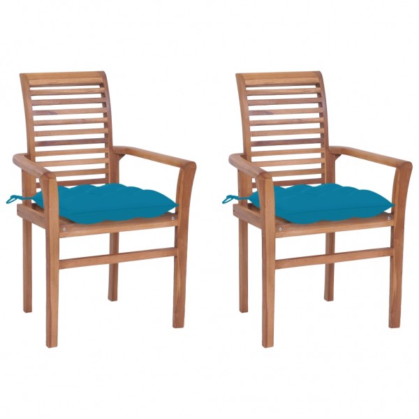 Cadeiras de jantar de teca com almofadas de azul claro D