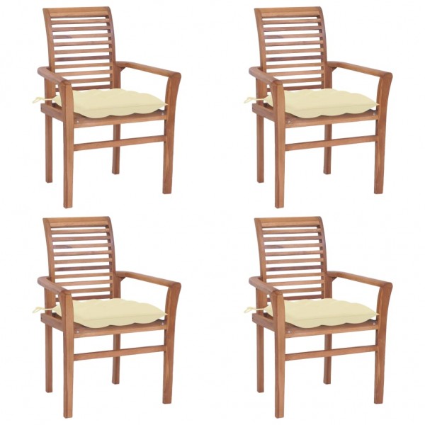 Cadeiras de jantar 4 unidades em madeira de teca com almofadas branco creme D