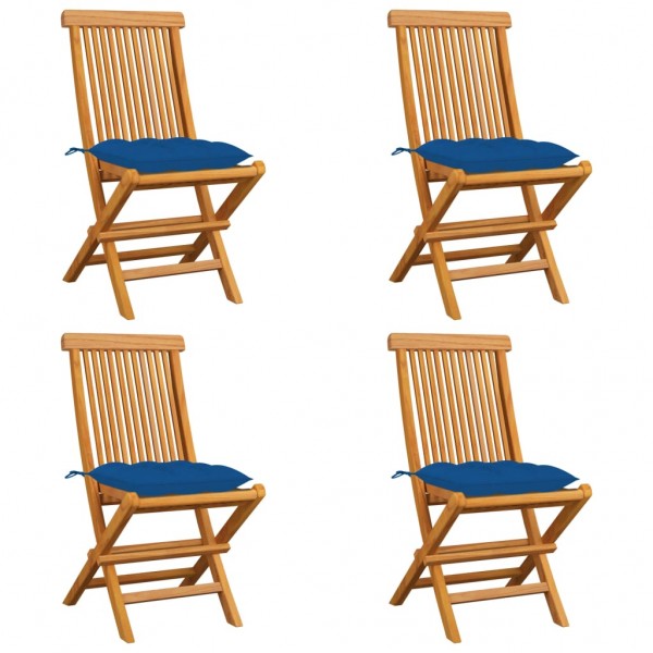 Cadeiras de jardim 4 Uncales de madeira com almofadas azuis D