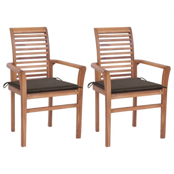 Cadeiras de jantar 2 unidades em madeira de teca com almofadas cinza-acastanhadas D
