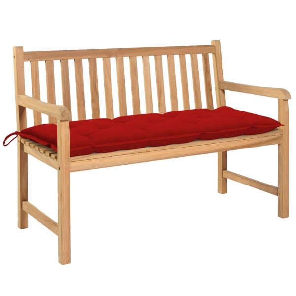 Banco de jardín madera maciza de teca con cojín rojo 120 cm Banco de jardín madera maciza de teca con cojín rojo 120 cm D