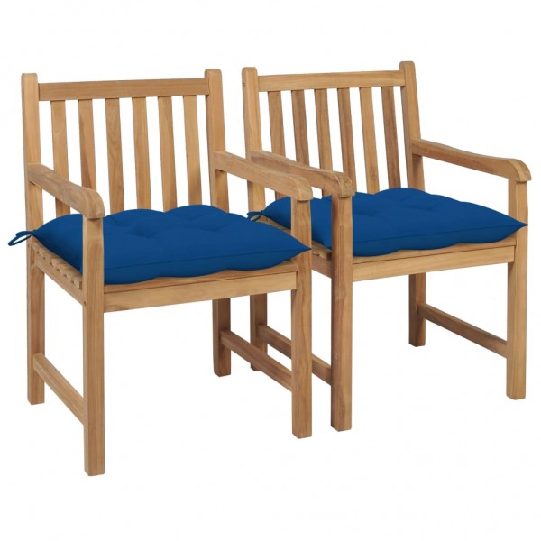 Cadeiras de jardim de teca maciça com almofadas azuis D