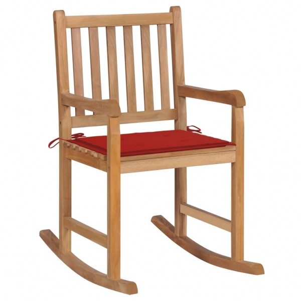 Cadeira de balanço de madeira maciça de teca com almofada vermelha D