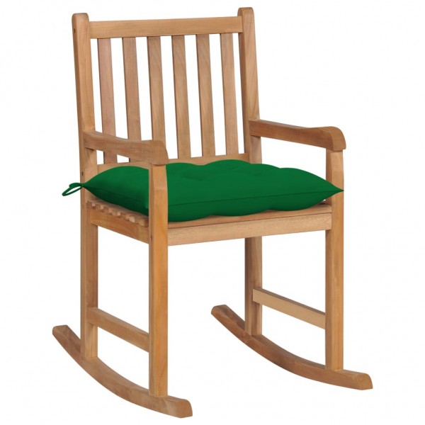 Cadeira de balanço de madeira maciça de teca com almofada verde D