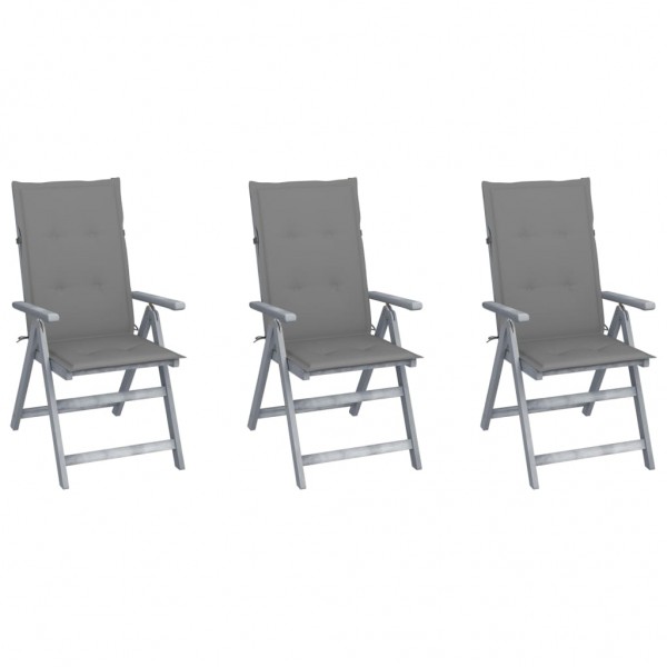 Cadeiras de jardim reclináveis com 3 almofadas em madeira de acácia maciça D
