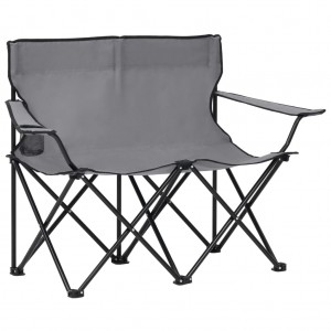 Silla de camping plegable de 2 plazas acero y tela gris D