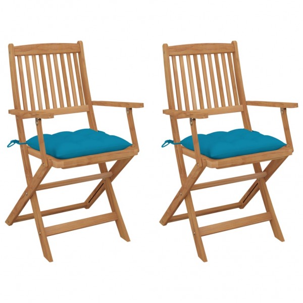 2 cadeiras dobráveis de jardim e almofadas em madeira de acácia maciça D