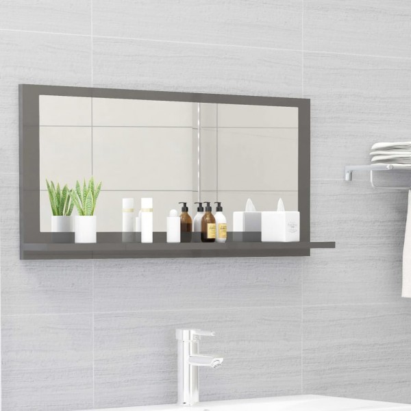 Espelho de casa de banho madeira de contraplacado cinza brilho 80x10.5x37 cm D