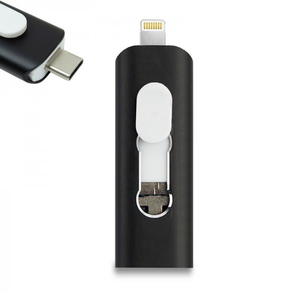 Pen Drive USB x64 GB COOL (3 En 1) Lightning / Tipo-C / Micro-USB Negro D