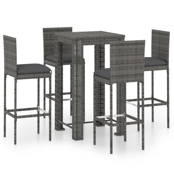 Furniture set bar jardim 5 peças e almofadas ratão sintético cinza D