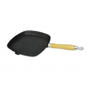 Frigideira de ferro fundido alça de madeira 20 x 20 cm H