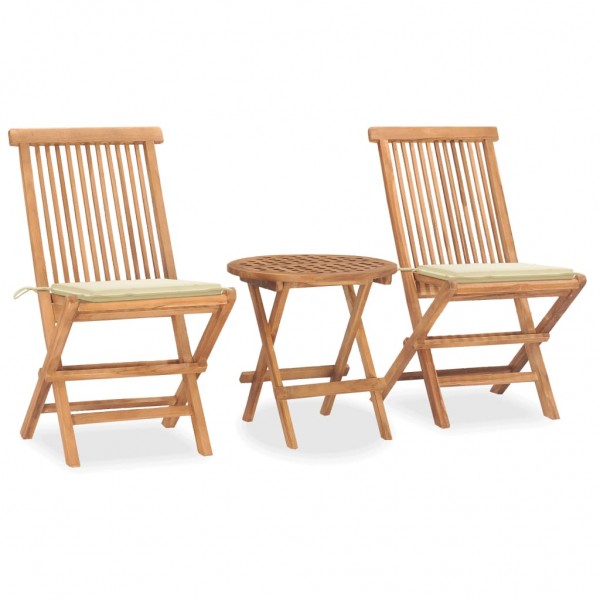 Set comedor de jardín plegable 3 piezas madera de teca cojines Set comedor de jardín plegable 3 piezas madera de teca cojines D