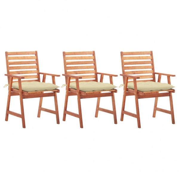Cadeiras de jantar de jardim 3 unidades em madeira de acácia maciça com almofadas D