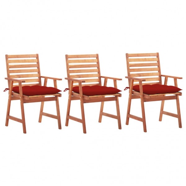 Cadeiras de jantar de jardim 3 unidades em madeira de acácia maciça e almofadas D