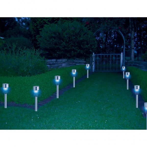 HI Lámparas solares LED de jardín 8 unidades acero inoxidable D