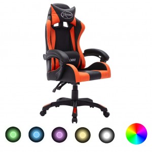 Silla gaming con luces LED RGB cuero sintético naranja y negro D