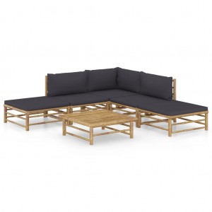 Set de muebles de jardín 6 piezas bambú con cojines gris oscuro D