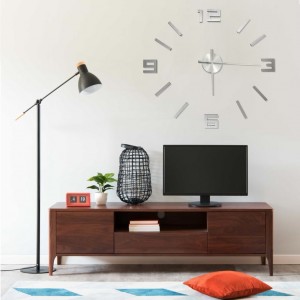 Relógio de parede 3D de design moderno prateado 100 cm XXL D