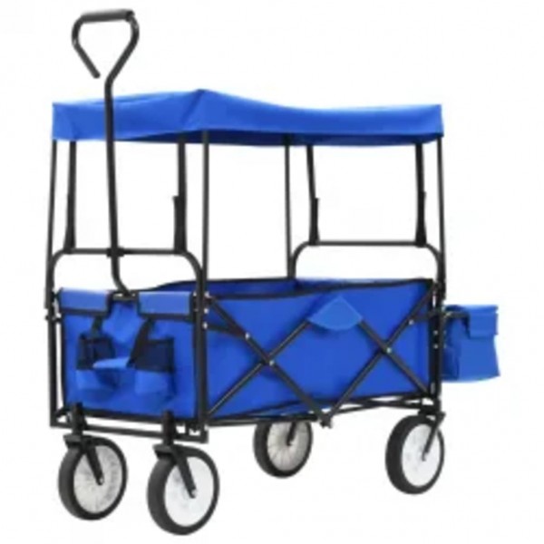 Carrito de mano plegable de acero con capota azul D