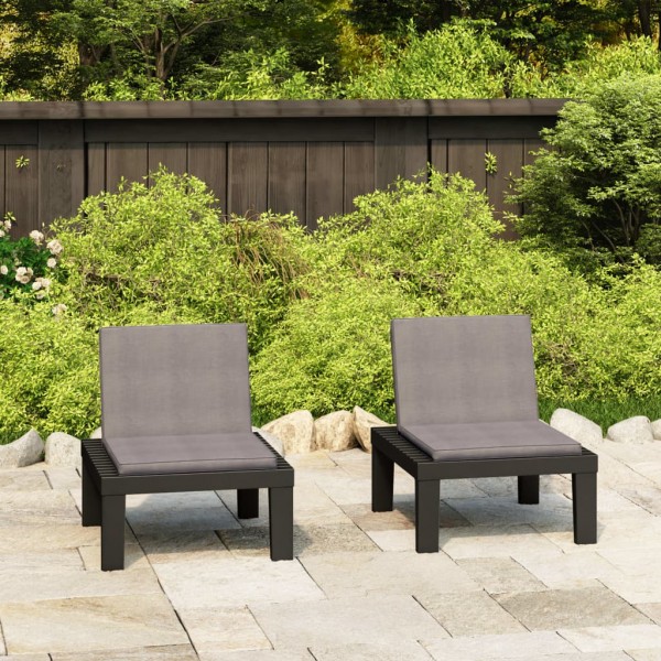 Assentos de jardim com almofadas 2 unidades de plástico cinza D