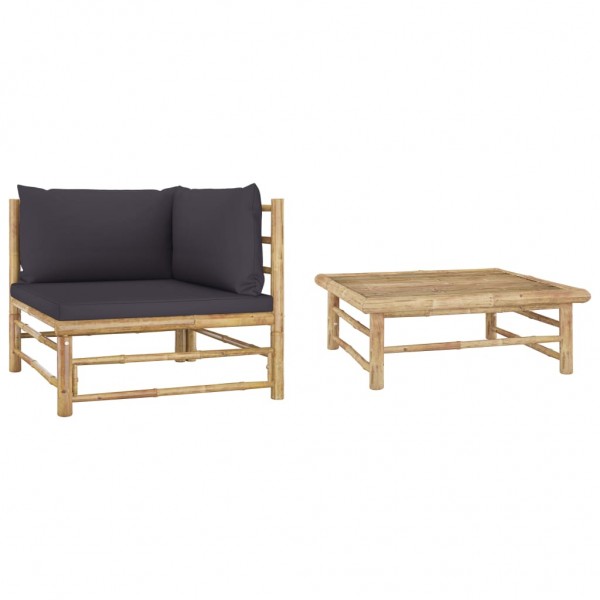 Conjunto de mobília de jardim 2 peças de bambu e almofadas cinza escuro D