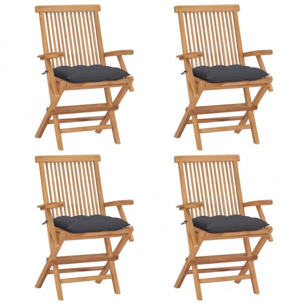 Quatro cadeiras de jardim de madeira teca com almofadas cinza-antracita D