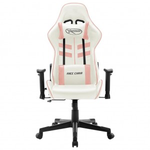 Cadeira de gaming couro artificial branco e cor-de-rosa H