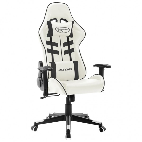 Silla de gaming de cuero sintético blanco y negro D