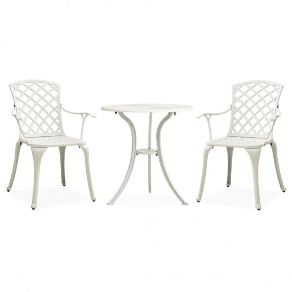 Mesa y sillas de bistró 3 piezas aluminio fundido blanco D