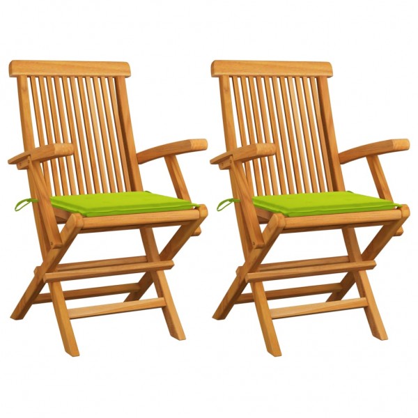 2 cadeiras de jardim de teca com almofadas verde brilhante D