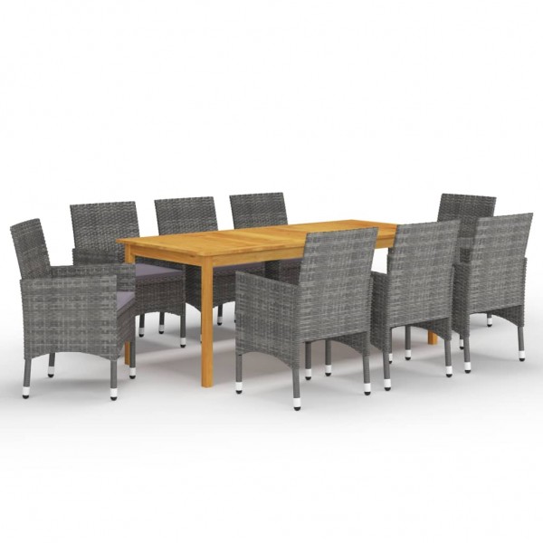 Juego de comedor de jardín 9 piezas gris Juego de comedor de jardín 9 piezas gris D