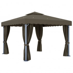 Cenador con cortina gris taupe aluminio 3x3 m D