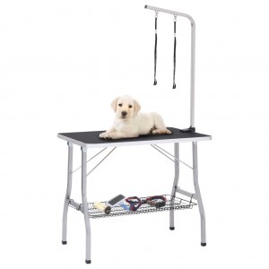 Mesa de banho ajustável para cães com 2 laços e cesto D