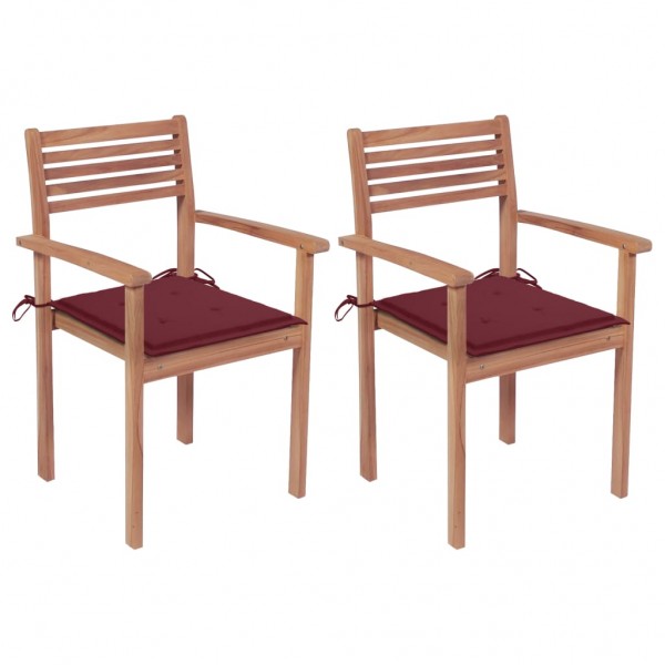 Cadeiras de jardim 2 peças em madeira de teca com almofadas vermelhas D
